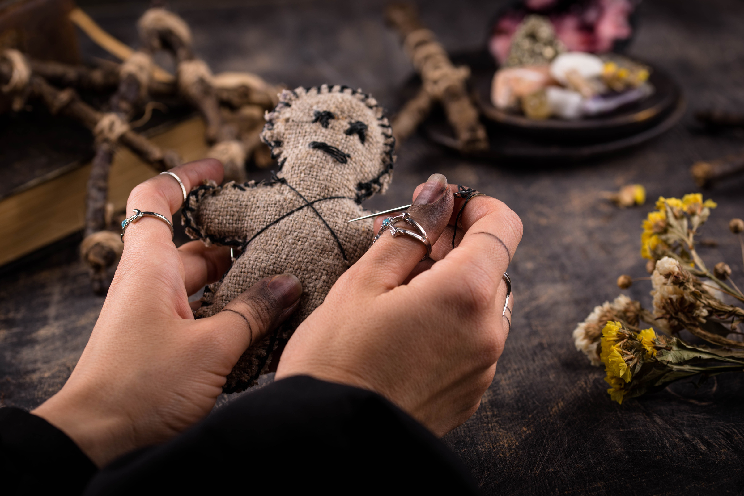 Voodoo doll. Black magic esoteric ritual.